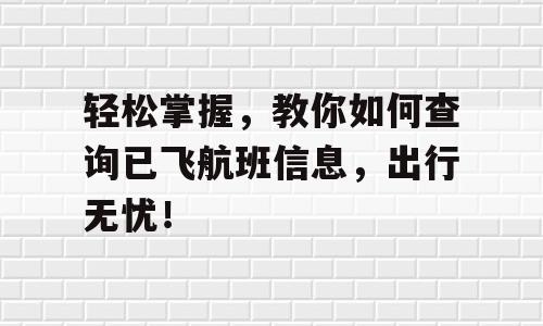 轻松掌握，教你如何查询已飞航班信息，出行无忧！