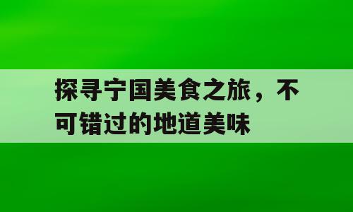 探寻宁国美食之旅，不可错过的地道美味