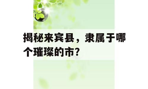 揭秘来宾县，隶属于哪个璀璨的市？