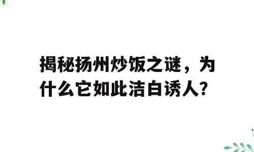 揭秘扬州炒饭之谜，为什么它如此洁白诱人？