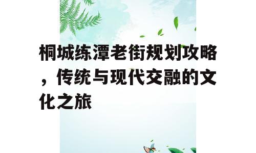 桐城练潭老街规划攻略，传统与现代交融的文化之旅