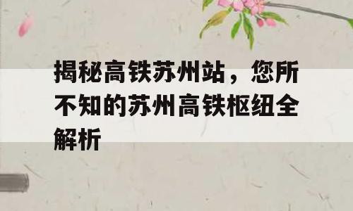 揭秘高铁苏州站，您所不知的苏州高铁枢纽全解析