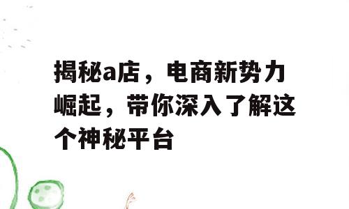 揭秘a店，电商新势力崛起，带你深入了解这个神秘平台