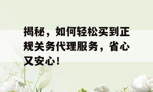 揭秘，如何轻松买到正规关务代理服务，省心又安心！