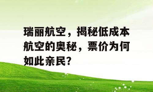瑞丽航空，揭秘低成本航空的奥秘，票价为何如此亲民？