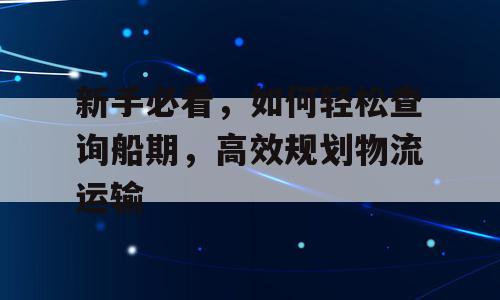 新手必看，如何轻松查询船期，高效规划物流运输