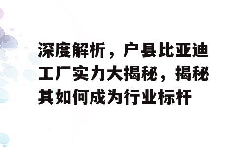 深度解析，户县比亚迪工厂实力大揭秘，揭秘其如何成为行业标杆