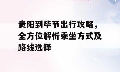 贵阳到毕节出行攻略，全方位解析乘坐方式及路线选择