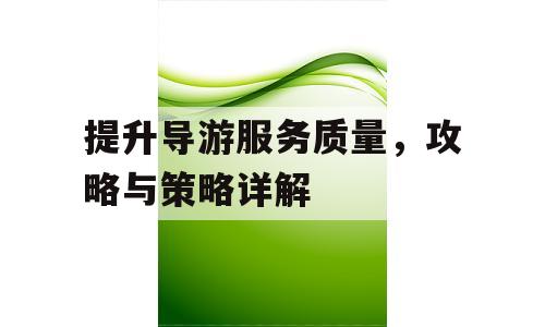 提升导游服务质量，攻略与策略详解