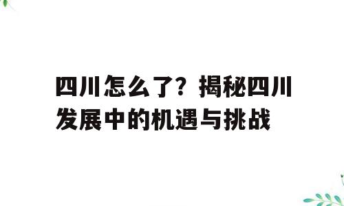 四川怎么了？揭秘四川发展中的机遇与挑战