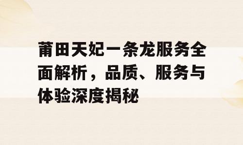 莆田天妃一条龙服务全面解析，品质、服务与体验深度揭秘