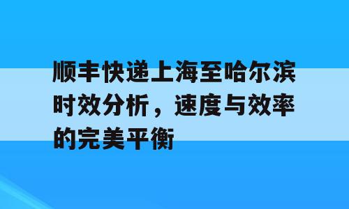 顺丰快递上海至哈尔滨时效分析，速度与效率的完美平衡