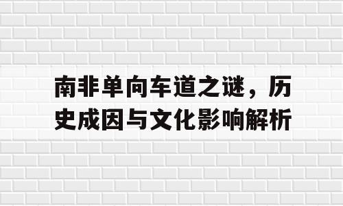 南非单向车道之谜，历史成因与文化影响解析