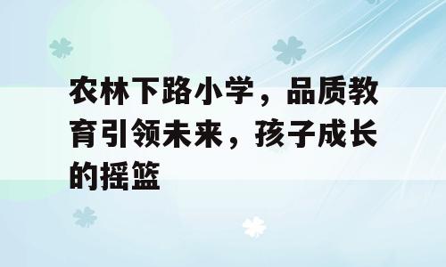农林下路小学，品质教育引领未来，孩子成长的摇篮