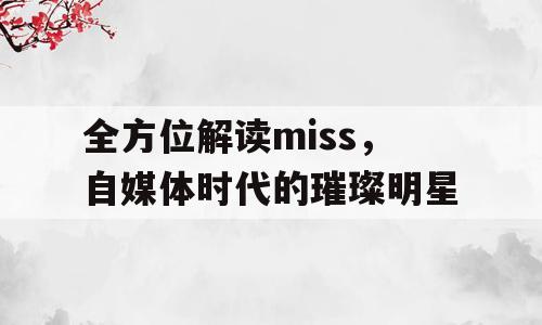 全方位解读miss，自媒体时代的璀璨明星
