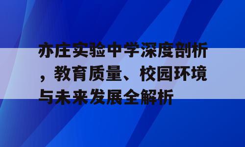 亦庄实验中学深度剖析，教育质量、校园环境与未来发展全解析