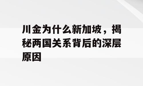 川金为什么新加坡，揭秘两国关系背后的深层原因