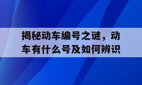 揭秘动车编号之谜，动车有什么号及如何辨识