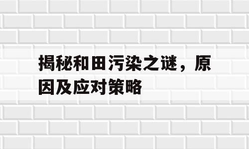 揭秘和田污染之谜，原因及应对策略