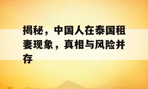 揭秘，中国人在泰国租妻现象，真相与风险并存