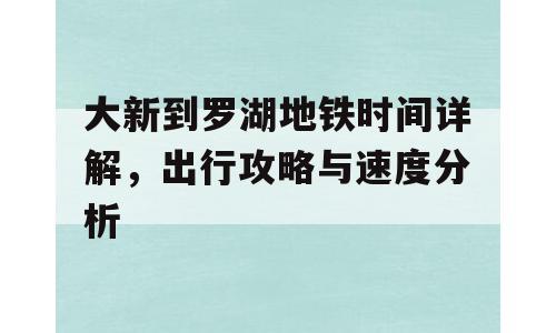 大新到罗湖地铁时间详解，出行攻略与速度分析