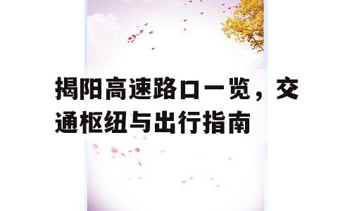揭阳高速路口一览，交通枢纽与出行指南