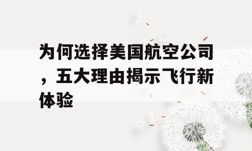为何选择美国航空公司，五大理由揭示飞行新体验