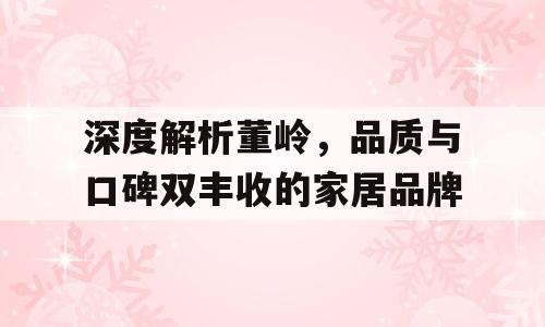 深度解析董岭，品质与口碑双丰收的家居品牌