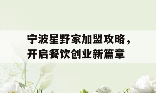 宁波星野家加盟攻略，开启餐饮创业新篇章