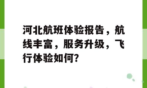 河北航班体验报告，航线丰富，服务升级，飞行体验如何？