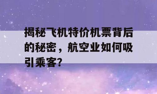 揭秘飞机特价机票背后的秘密，航空业如何吸引乘客？
