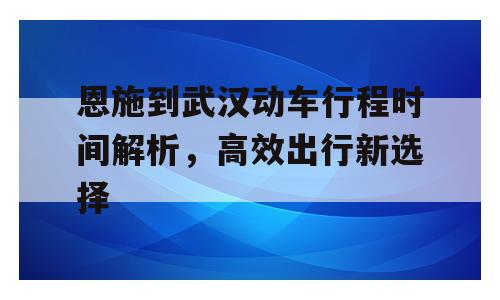 恩施到武汉动车行程时间解析，高效出行新选择