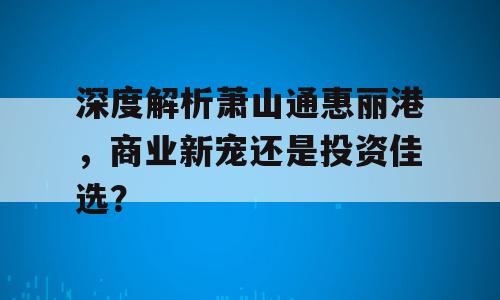 深度解析萧山通惠丽港，商业新宠还是投资佳选？