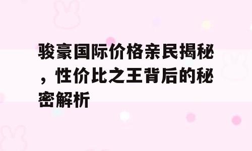 骏豪国际价格亲民揭秘，性价比之王背后的秘密解析