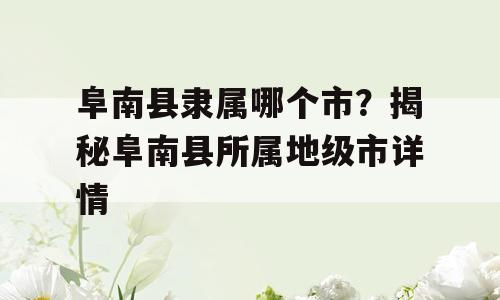 阜南县隶属哪个市？揭秘阜南县所属地级市详情