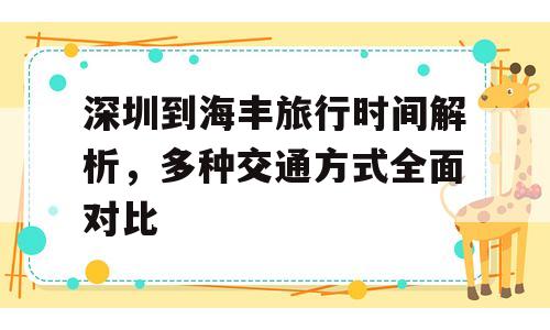 深圳到海丰旅行时间解析，多种交通方式全面对比