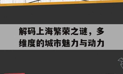 解码上海繁荣之谜，多维度的城市魅力与动力
