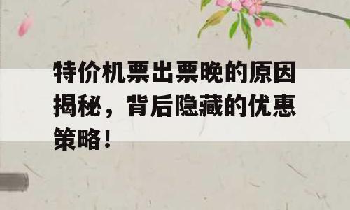 特价机票出票晚的原因揭秘，背后隐藏的优惠策略！