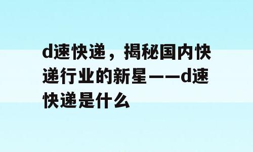 d速快递，揭秘国内快递行业的新星——d速快递是什么