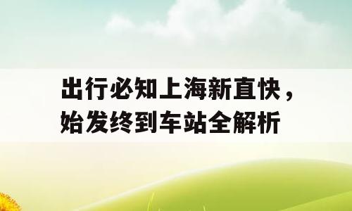 出行必知上海新直快，始发终到车站全解析