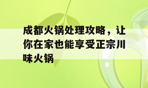 成都火锅处理攻略，让你在家也能享受正宗川味火锅