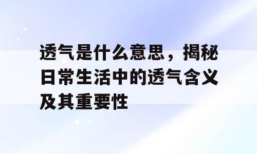 透气是什么意思，揭秘日常生活中的透气含义及其重要性