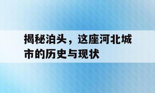 揭秘泊头，这座河北城市的历史与现状