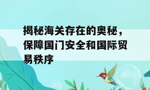 揭秘海关存在的奥秘，保障国门安全和国际贸易秩序