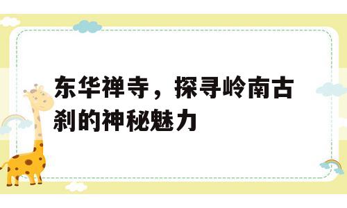 东华禅寺，探寻岭南古刹的神秘魅力