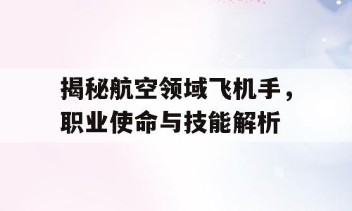 揭秘航空领域飞机手，职业使命与技能解析