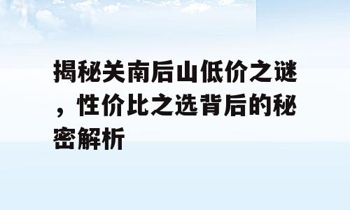 揭秘关南后山低价之谜，性价比之选背后的秘密解析