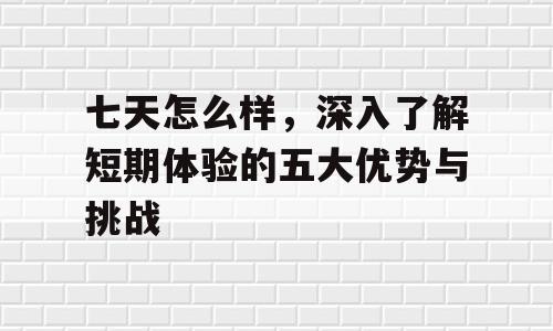 七天怎么样，深入了解短期体验的五大优势与挑战