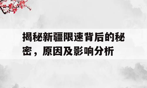 揭秘新疆限速背后的秘密，原因及影响分析