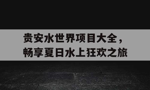 贵安水世界项目大全，畅享夏日水上狂欢之旅